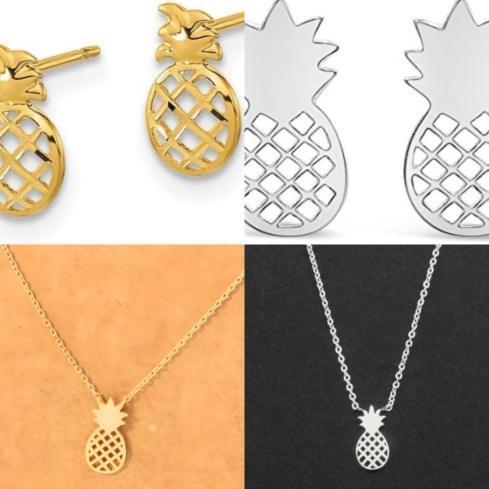 Pineapple Gold and Silver Earrings and Necklace - YOU CHOOSE ITEM